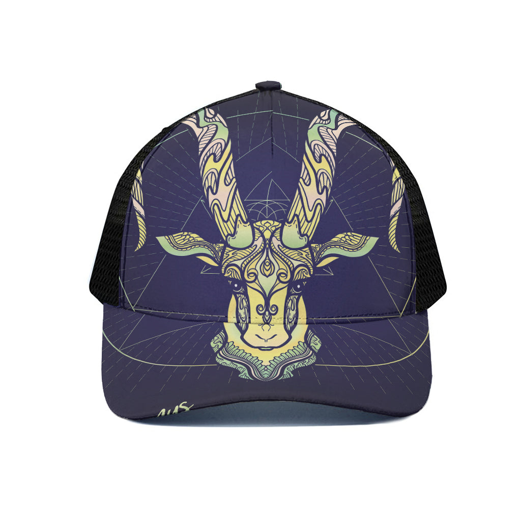 Astrological Capricorn Sign Print Black Mesh Trucker Cap