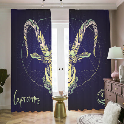 Astrological Capricorn Sign Print Blackout Pencil Pleat Curtains