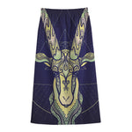 Astrological Capricorn Sign Print Cotton Front Slit Maxi Skirt