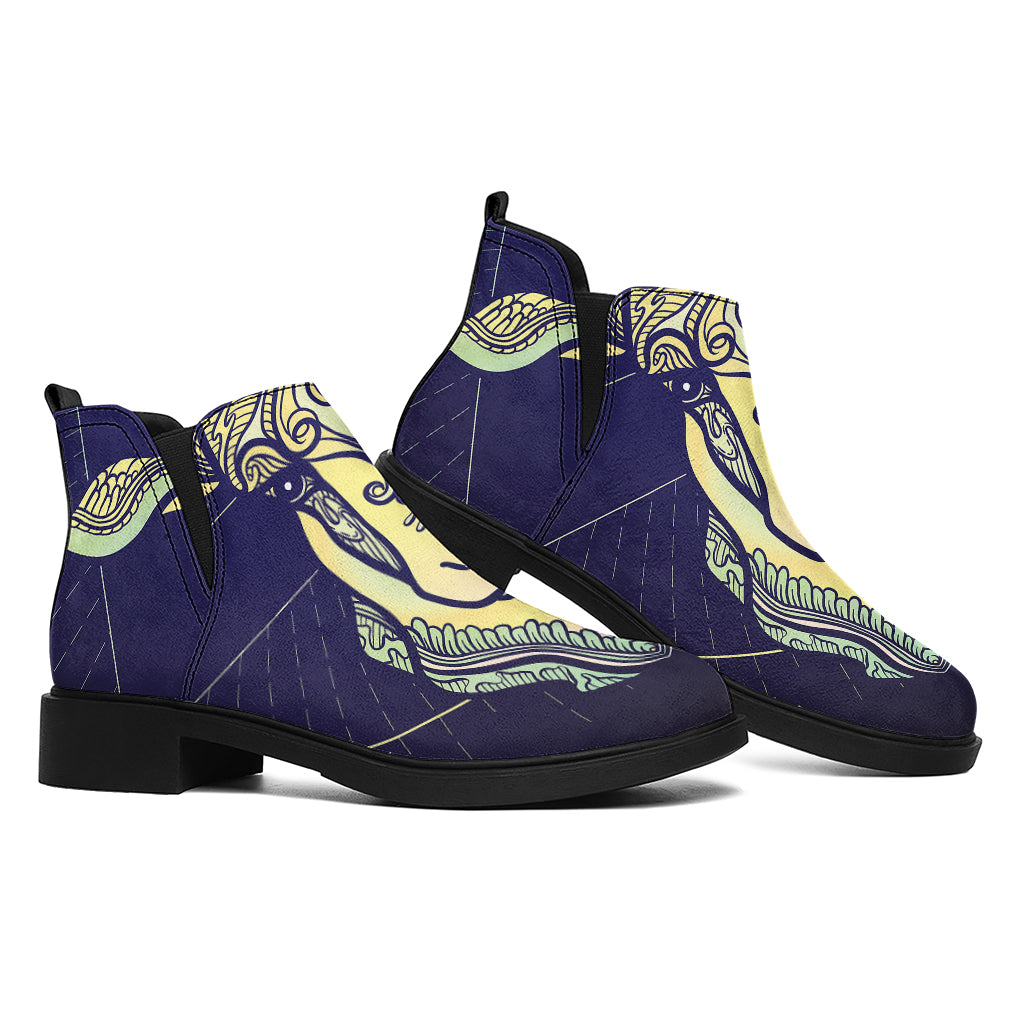 Astrological Capricorn Sign Print Flat Ankle Boots