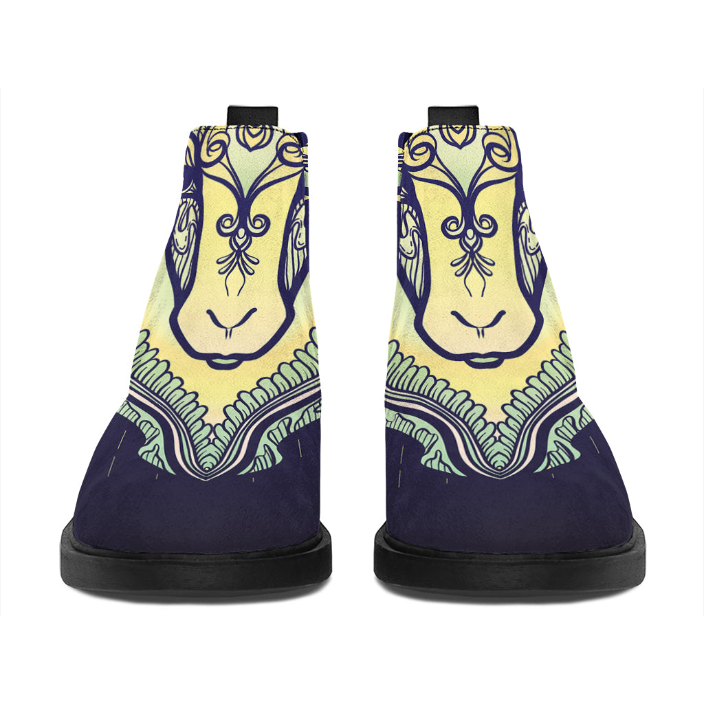 Astrological Capricorn Sign Print Flat Ankle Boots