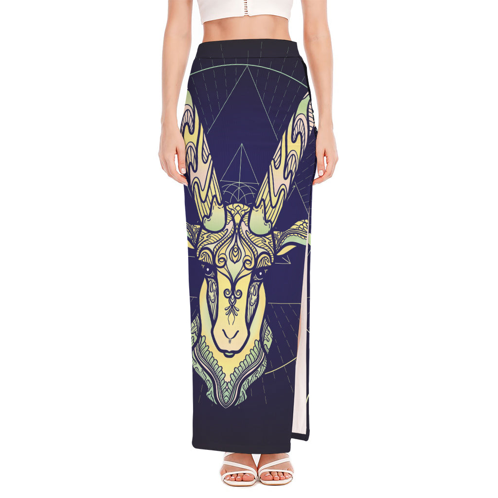 Astrological Capricorn Sign Print High Slit Maxi Skirt