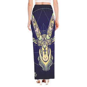 Astrological Capricorn Sign Print High Slit Maxi Skirt