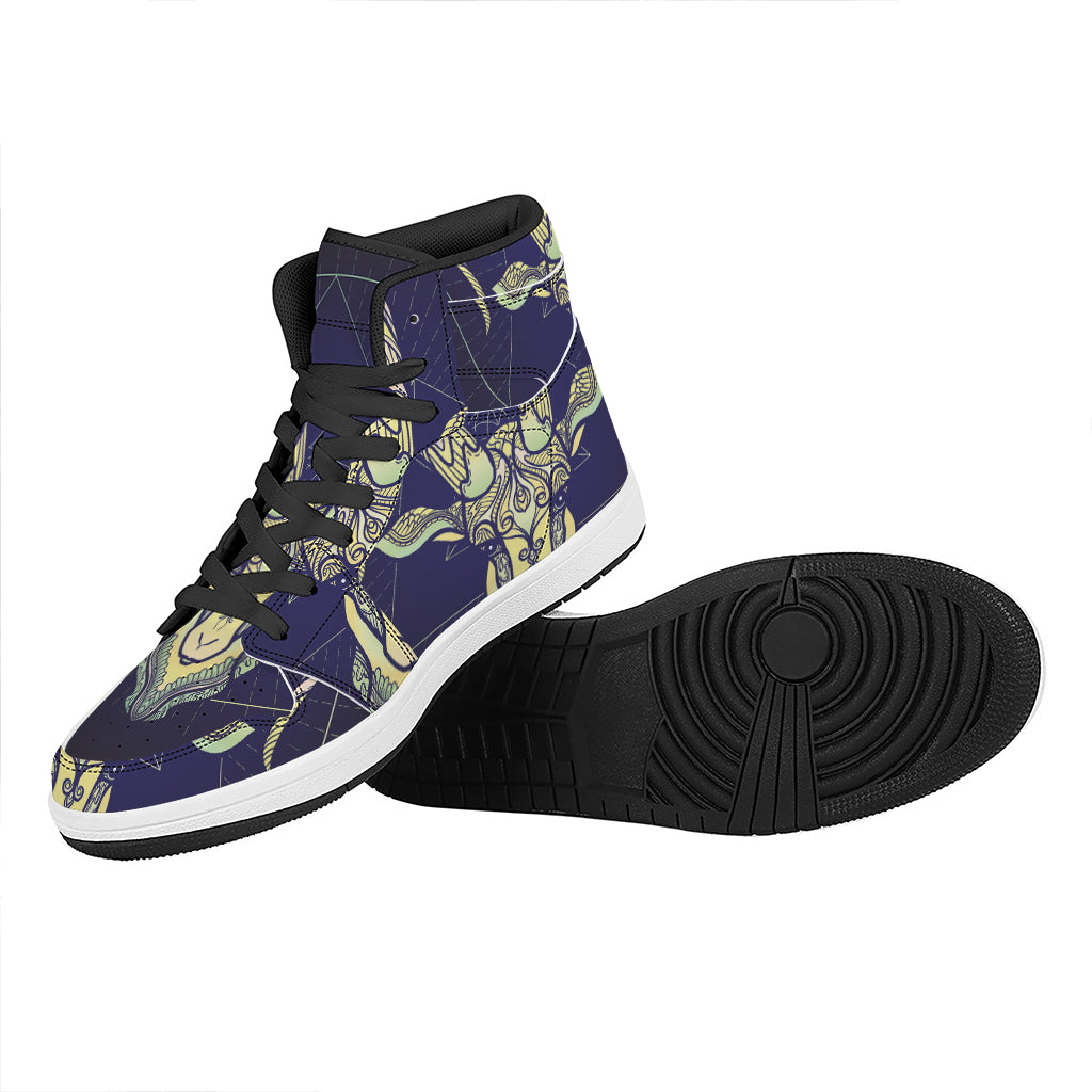 Astrological Capricorn Sign Print High Top Leather Sneakers