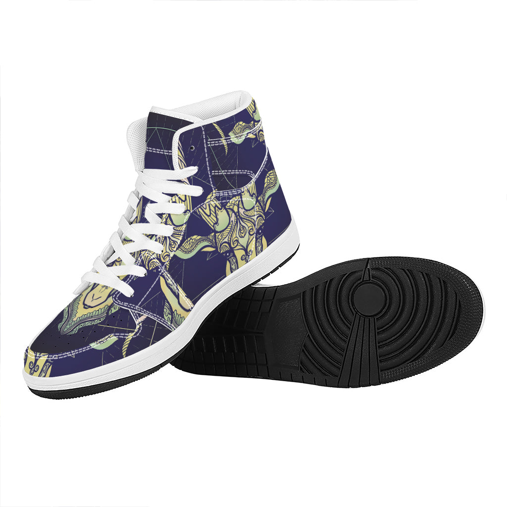 Astrological Capricorn Sign Print High Top Leather Sneakers