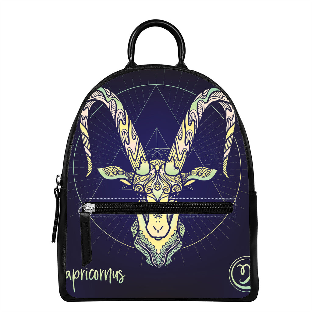 Astrological Capricorn Sign Print Leather Backpack