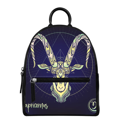 Astrological Capricorn Sign Print Leather Backpack