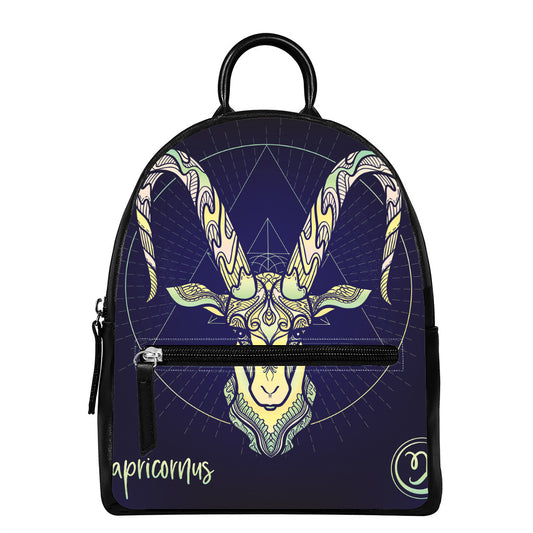 Astrological Capricorn Sign Print Leather Backpack