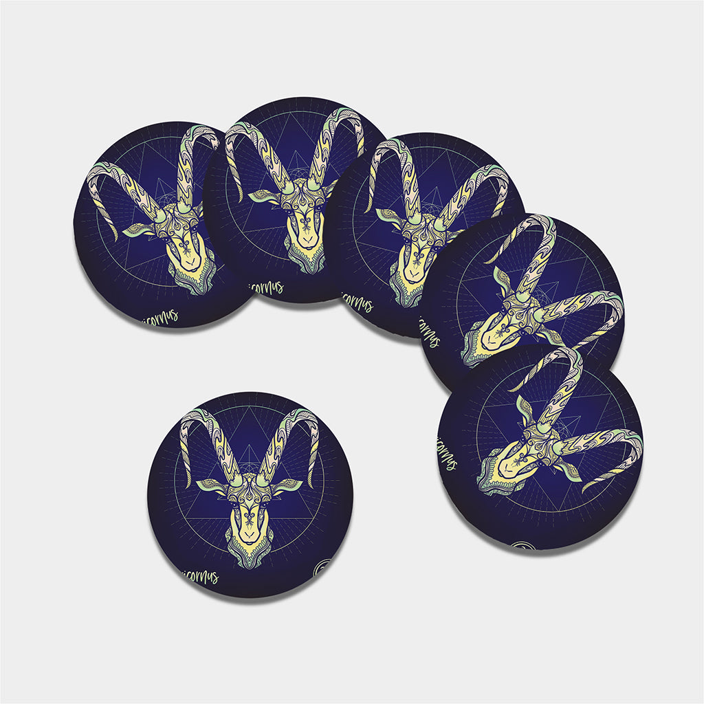 Astrological Capricorn Sign Print Leather Coaster Set