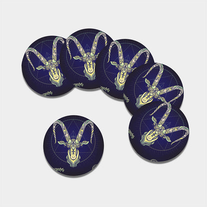 Astrological Capricorn Sign Print Leather Coaster Set