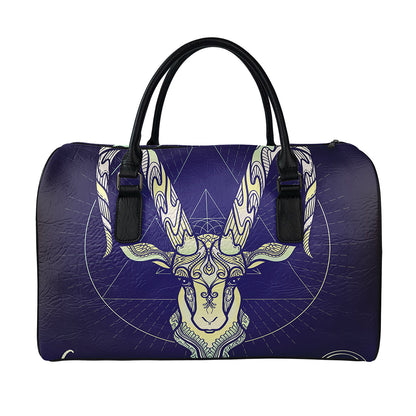 Astrological Capricorn Sign Print Leather Duffle Bag