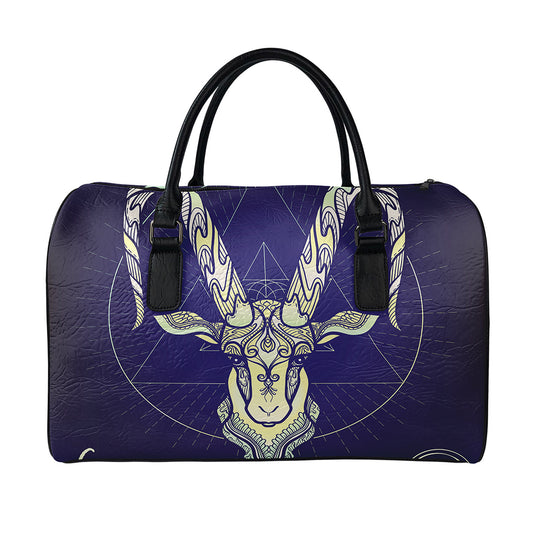 Astrological Capricorn Sign Print Leather Duffle Bag