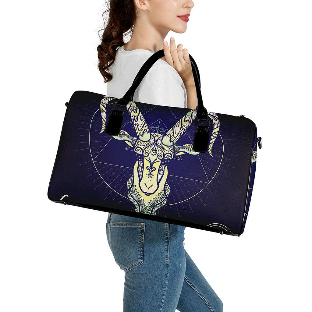 Astrological Capricorn Sign Print Leather Duffle Bag