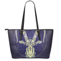 Astrological Capricorn Sign Print Leather Tote Bag With Zipper