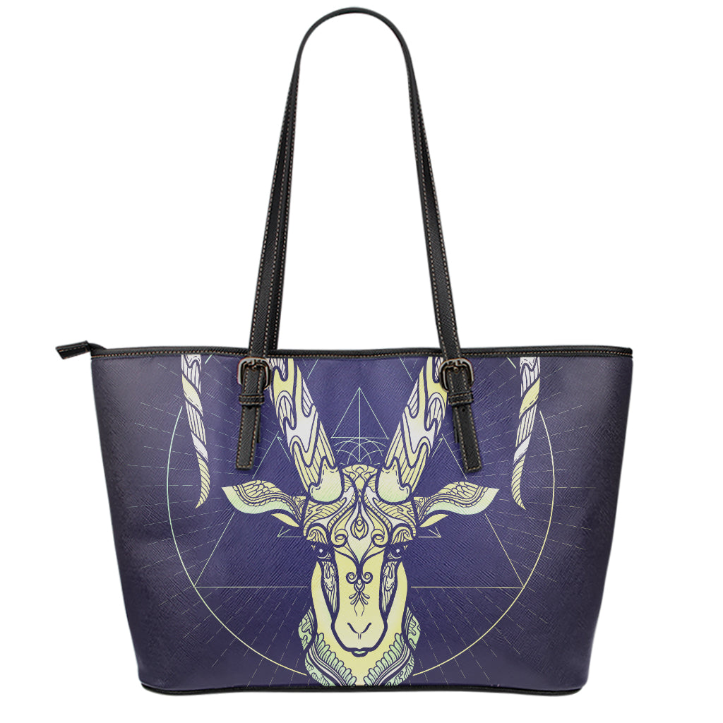 Astrological Capricorn Sign Print Leather Tote Bag