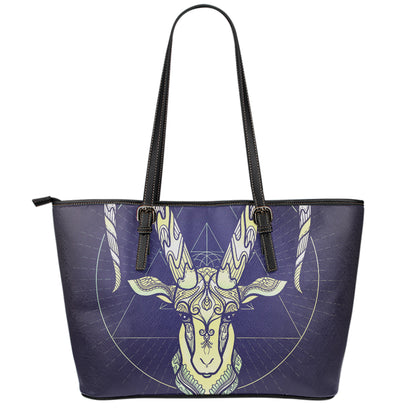 Astrological Capricorn Sign Print Leather Tote Bag