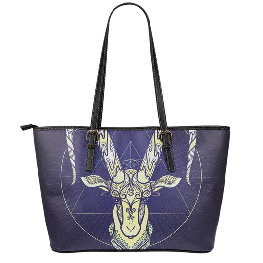 Astrological Capricorn Sign Print Leather Tote Bag