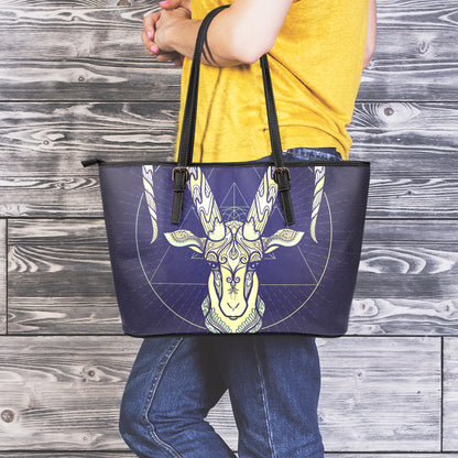 Astrological Capricorn Sign Print Leather Tote Bag