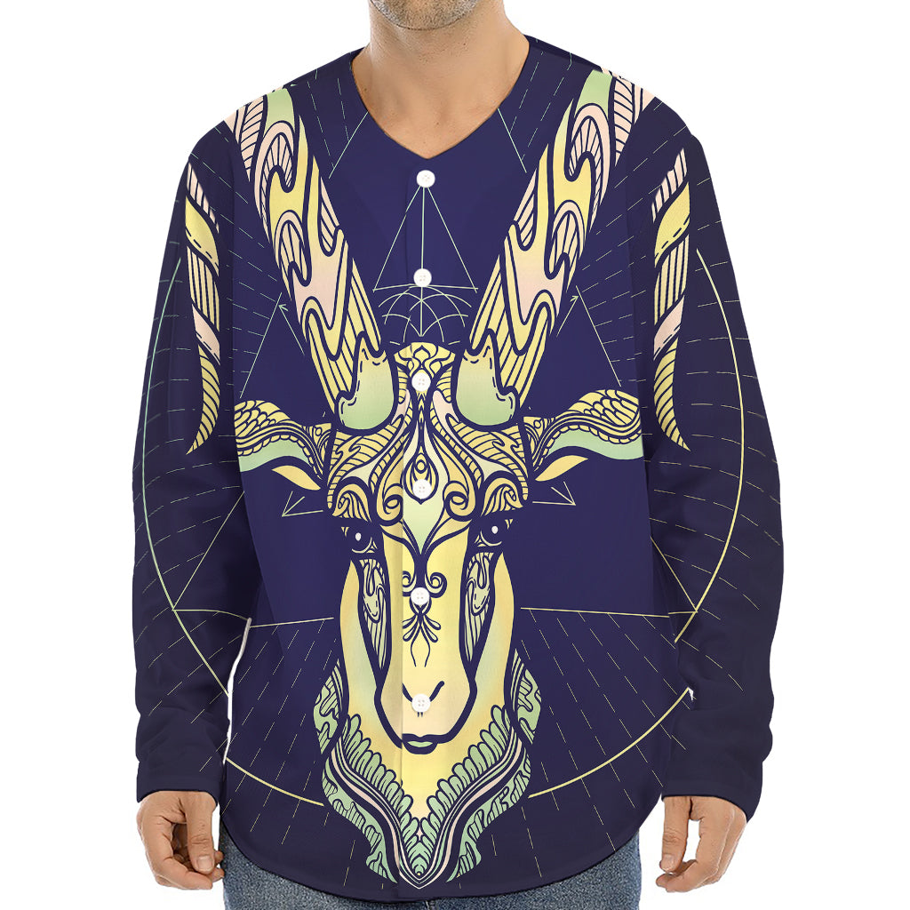 Astrological Capricorn Sign Print Long Sleeve Baseball Jersey