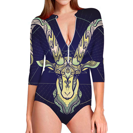 Astrological Capricorn Sign Print Long Sleeve Swimsuit