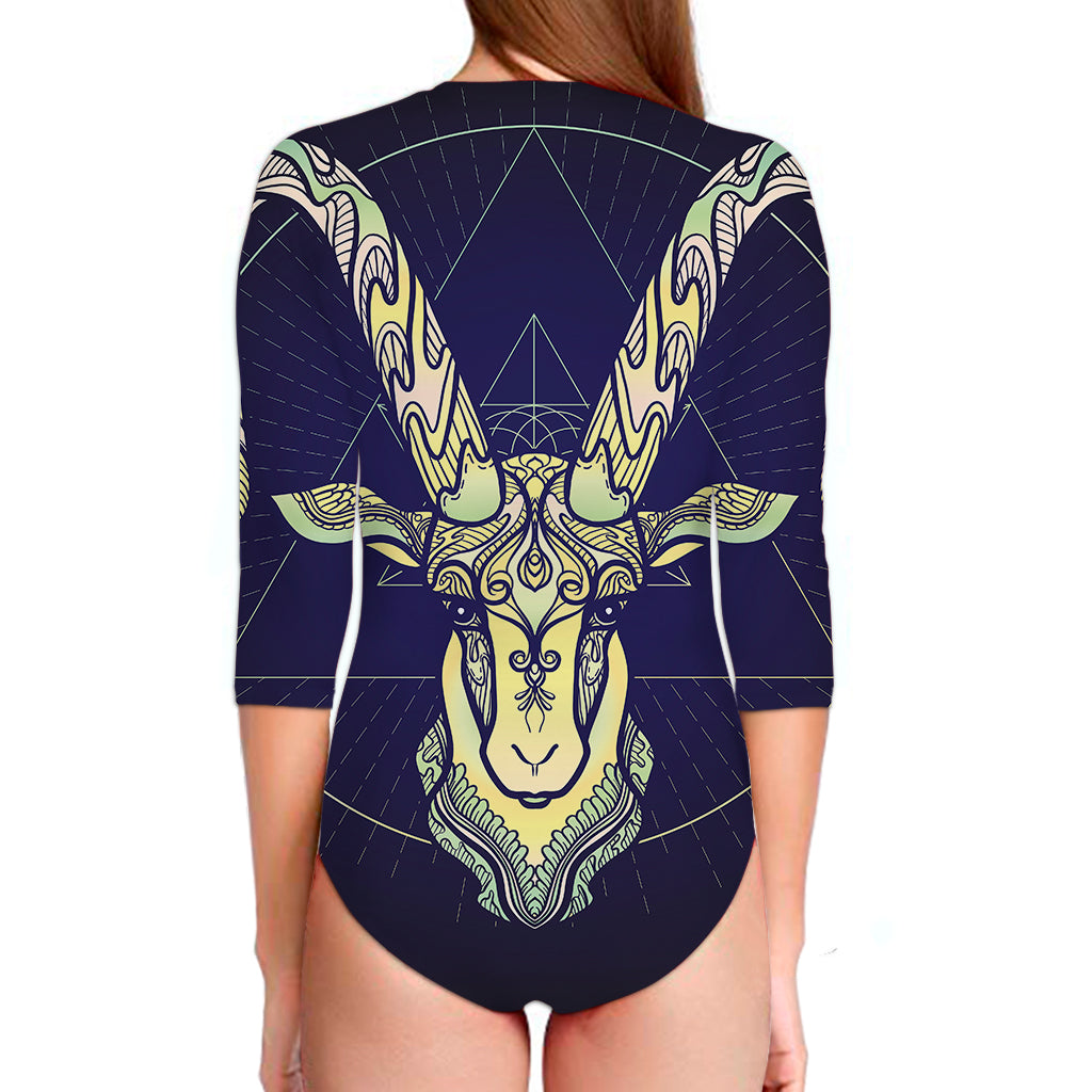 Astrological Capricorn Sign Print Long Sleeve Swimsuit