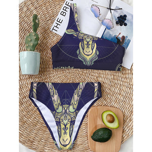 Astrological Capricorn Sign Print One Shoulder Bikini Top