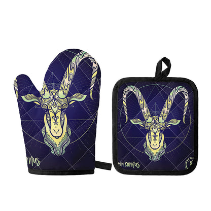 Astrological Capricorn Sign Print Oven Mitt And Pot Holder Set