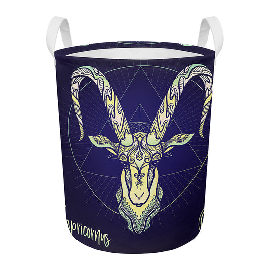 Astrological Capricorn Sign Print Round Laundry Basket