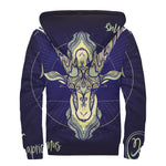 Astrological Capricorn Sign Print Sherpa Lined Zip Up Hoodie
