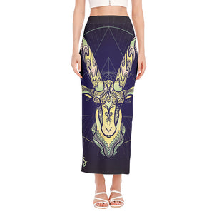 Astrological Capricorn Sign Print Side Slit Maxi Skirt