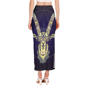 Astrological Capricorn Sign Print Side Slit Maxi Skirt