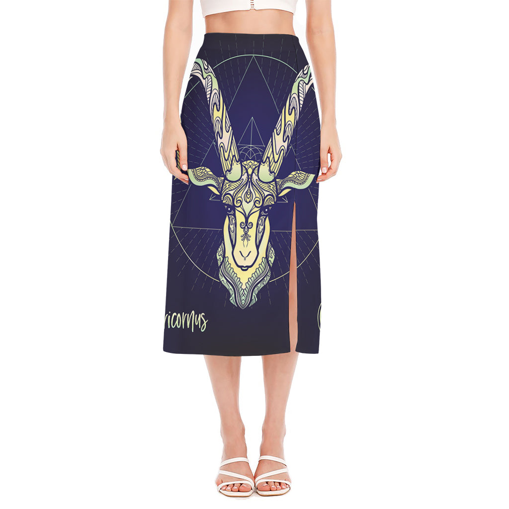 Astrological Capricorn Sign Print Side Slit Midi Skirt