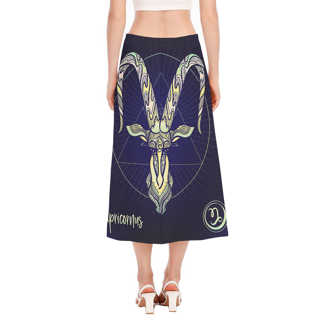 Astrological Capricorn Sign Print Side Slit Midi Skirt