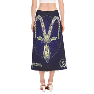 Astrological Capricorn Sign Print Side Slit Midi Skirt