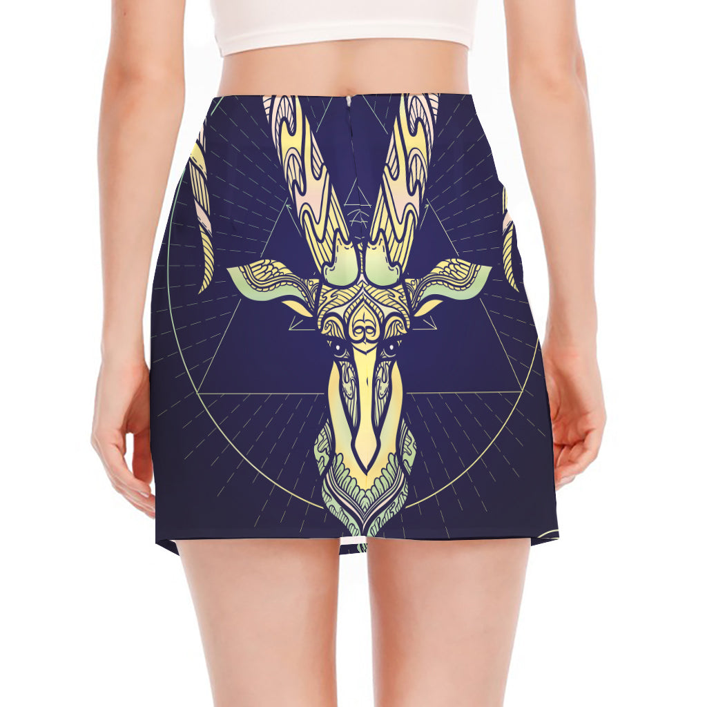 Astrological Capricorn Sign Print Side Slit Mini Skirt