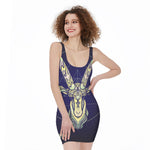 Astrological Capricorn Sign Print Sleeveless Bodycon Dress