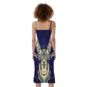 Astrological Capricorn Sign Print Slim Fit Midi Cami Dress