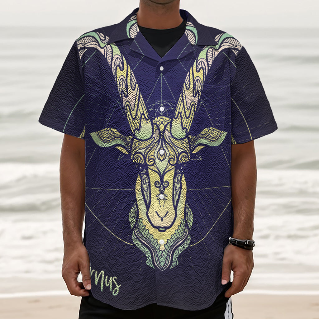 Astrological Capricorn Sign Print Textured Short Sleeve Shirt