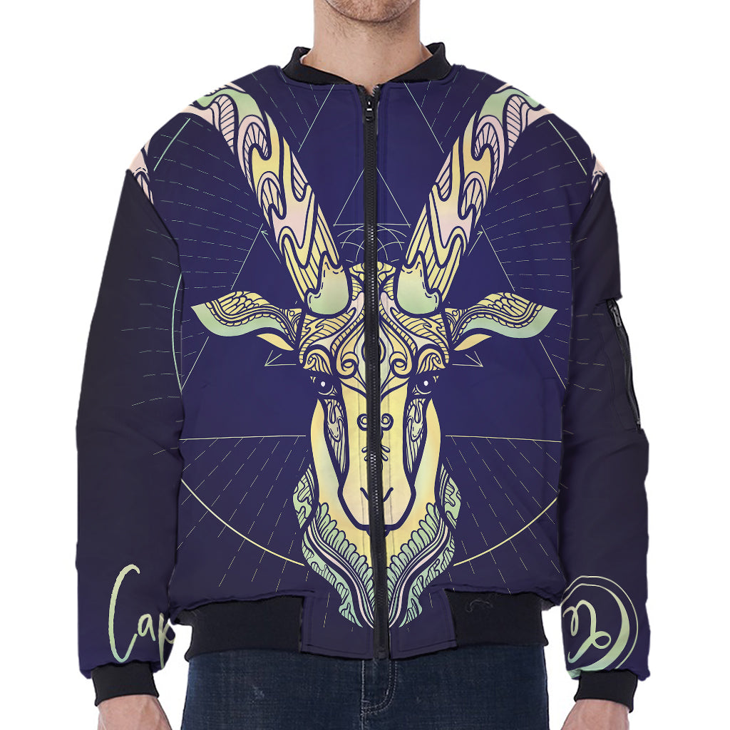 Astrological Capricorn Sign Print Zip Sleeve Bomber Jacket