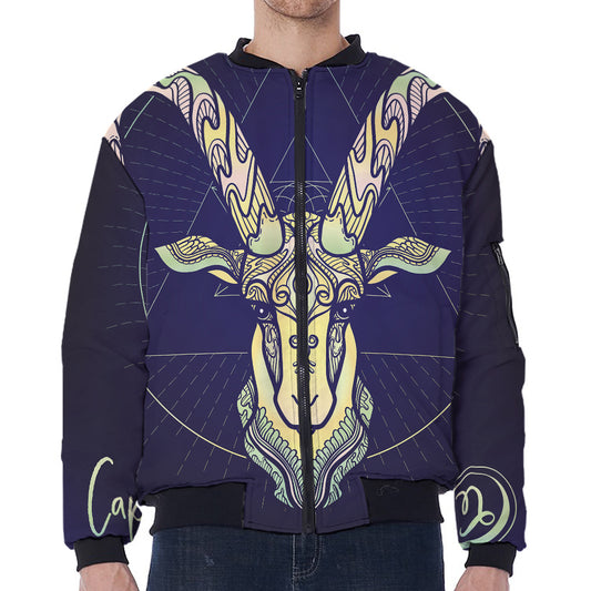Astrological Capricorn Sign Print Zip Sleeve Bomber Jacket