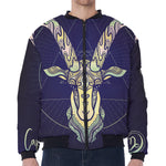 Astrological Capricorn Sign Print Zip Sleeve Bomber Jacket