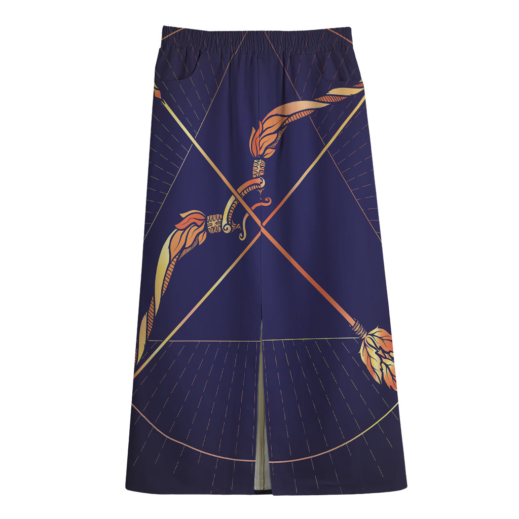 Astrological Sagittarius Sign Print Cotton Front Slit Maxi Skirt