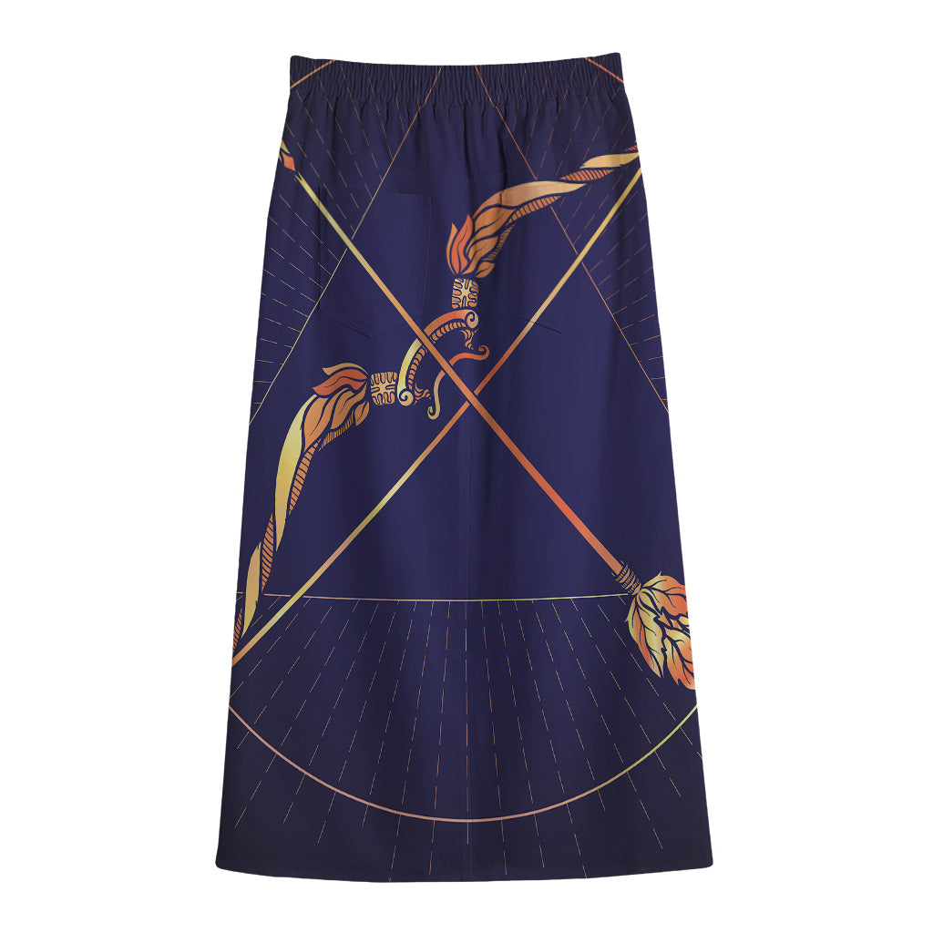 Astrological Sagittarius Sign Print Cotton Front Slit Maxi Skirt