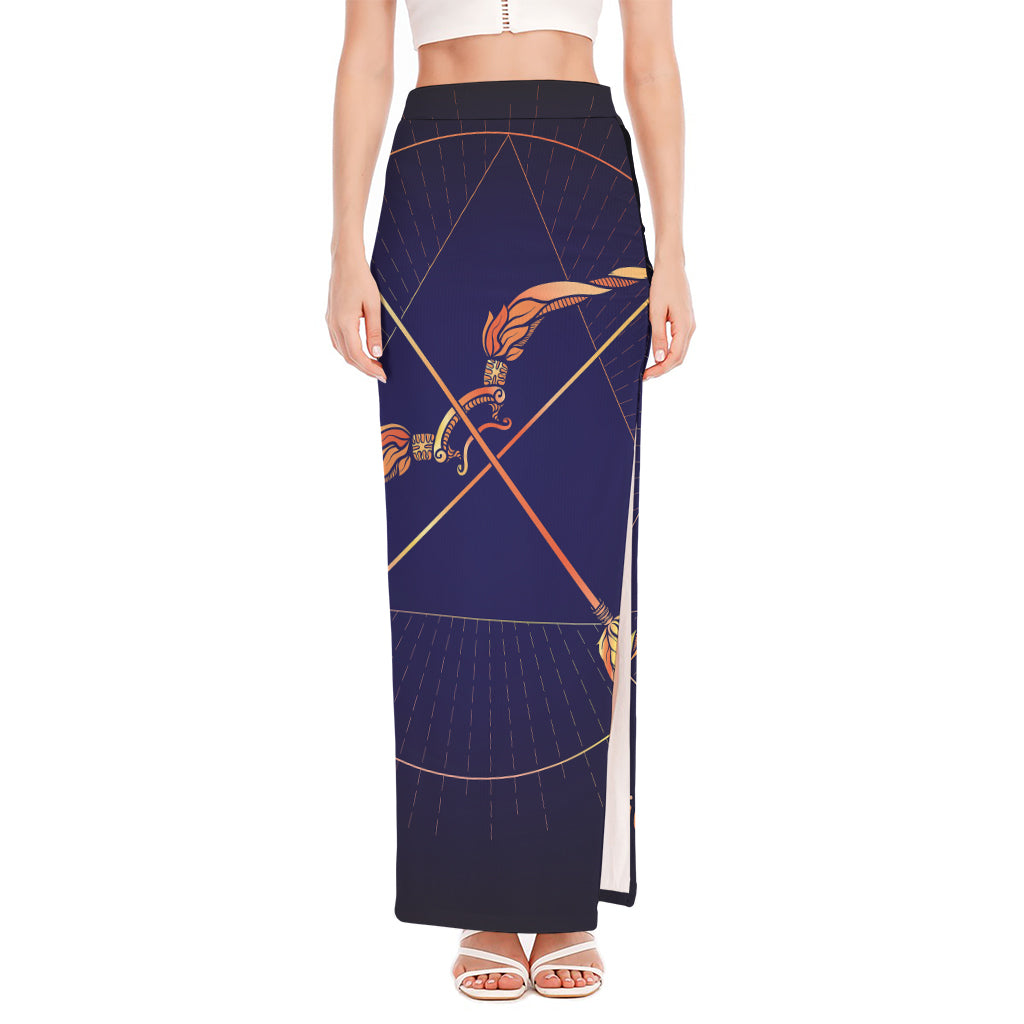 Astrological Sagittarius Sign Print High Slit Maxi Skirt