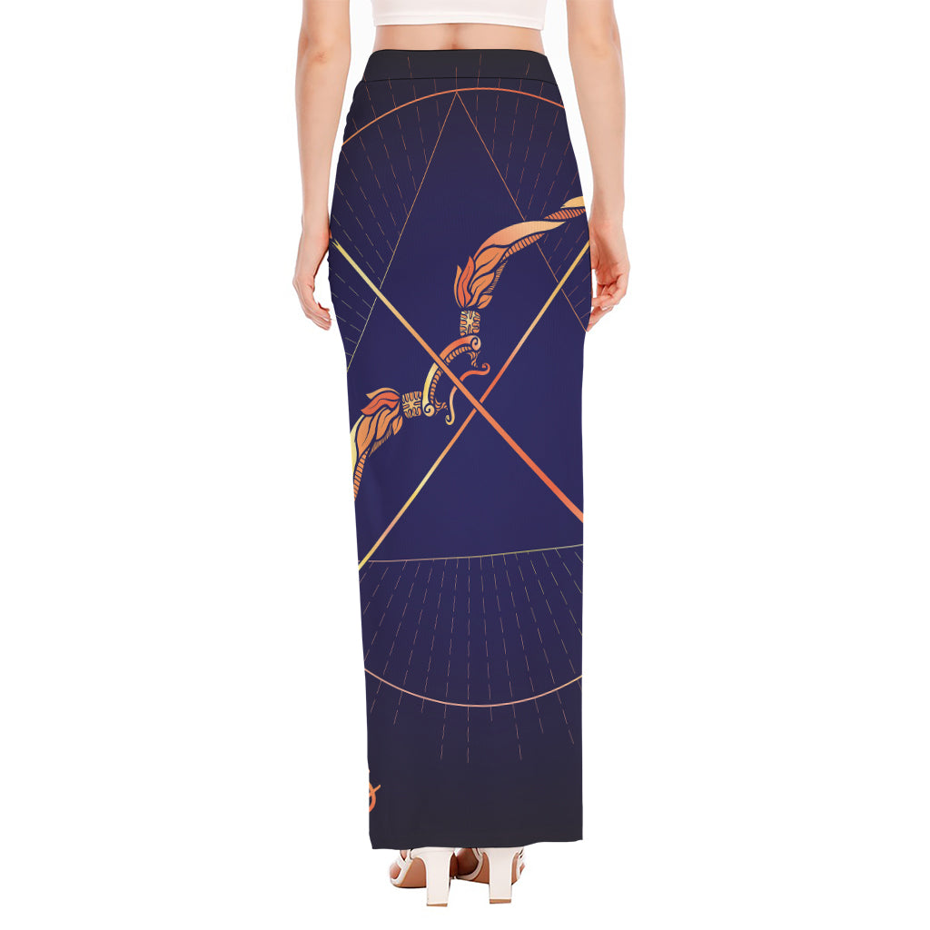 Astrological Sagittarius Sign Print High Slit Maxi Skirt