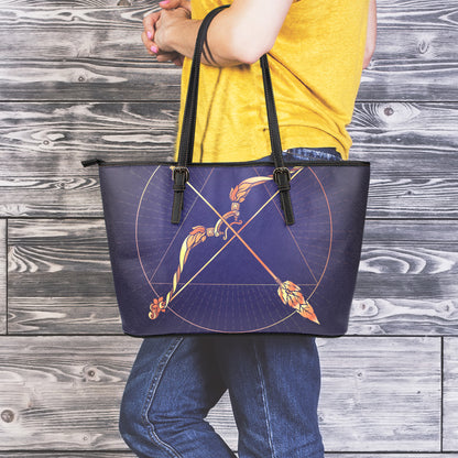 Astrological Sagittarius Sign Print Leather Tote Bag