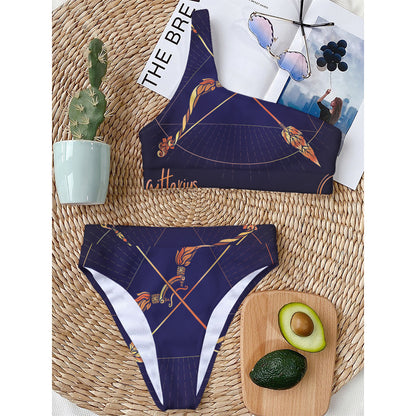 Astrological Sagittarius Sign Print One Shoulder Bikini Top