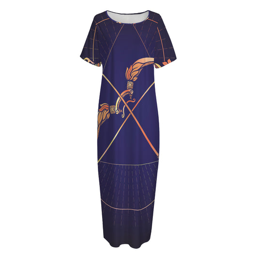 Astrological Sagittarius Sign Print Short Sleeve Long Nightdress
