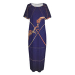 Astrological Sagittarius Sign Print Short Sleeve Long Nightdress