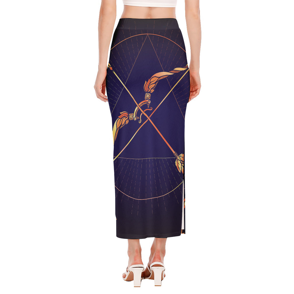 Astrological Sagittarius Sign Print Side Slit Maxi Skirt